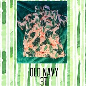 Old Navy Kids Flamingo and Leaf Print Shirt - Green and Pink